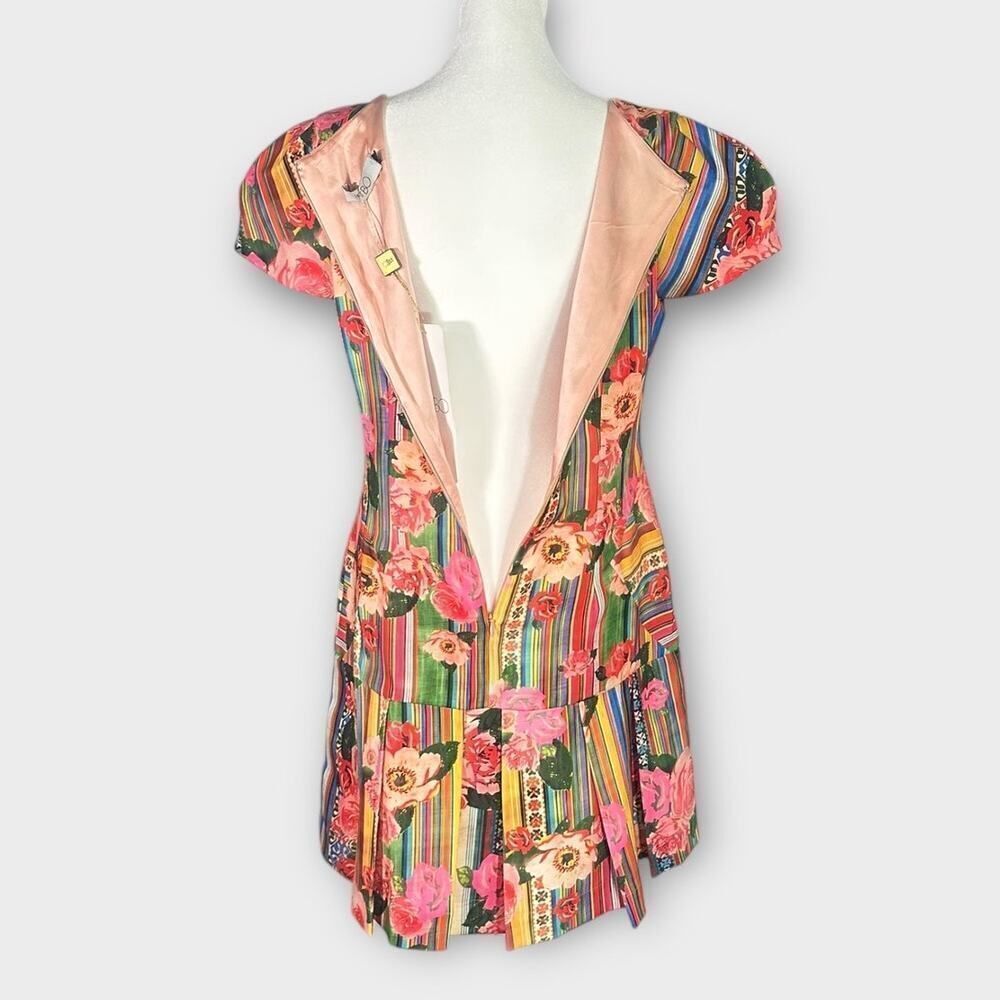 PatBo‎ Fit and Flare Mini Dress 42/Med Multicolor Silk Blend Floral Striped NWT - Picture 5 of 13